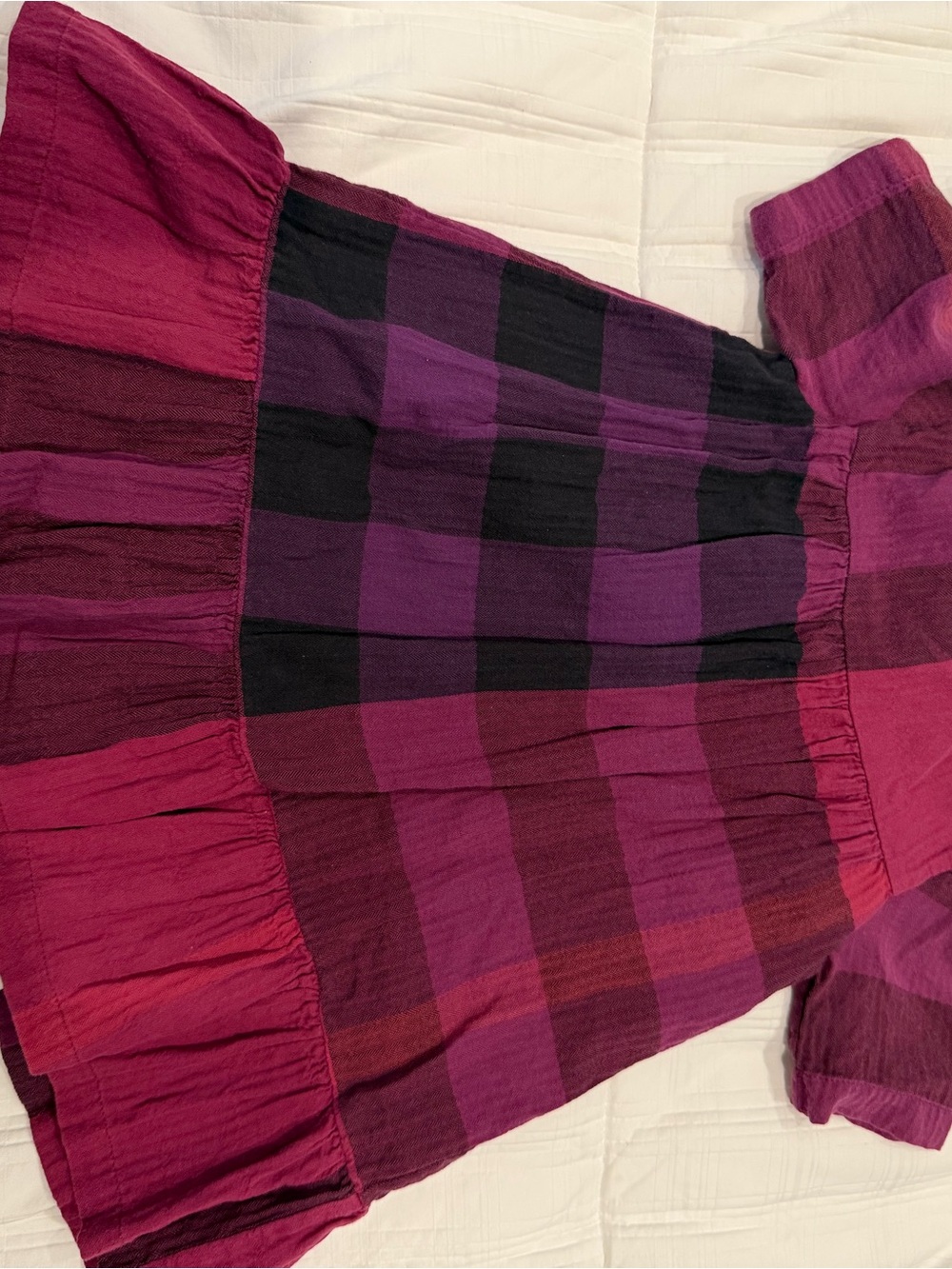 Burberry Girls Plaid Tiered Dress in Magenta and Purple